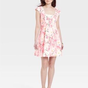 A New Day Women's Floral Fit & Flare Dress cap sleeves size 10 Romantic fairy